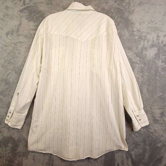Ranchwear Mens Shirt Button Up Long Sleeve Chest Pockets Stiped Ivory 16.5 33 - Picture 2 of 13